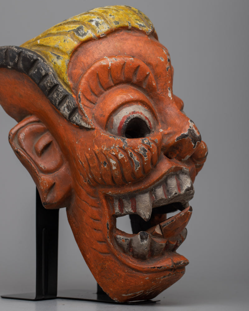 Handcrafted Vintage Laughing Mask | Intricately Carved Wooden Art for Home