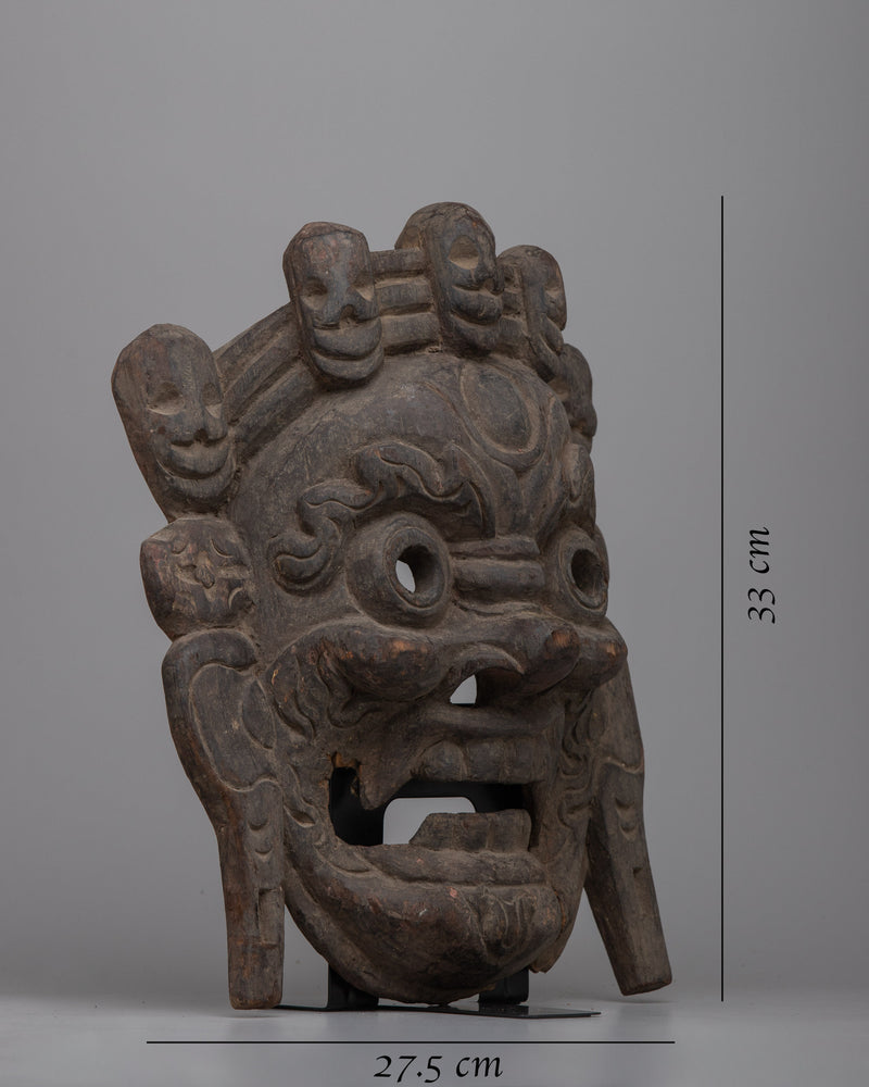 Antique Wooden Mahakala Mask | Sacred Relic of Spiritual Protectio