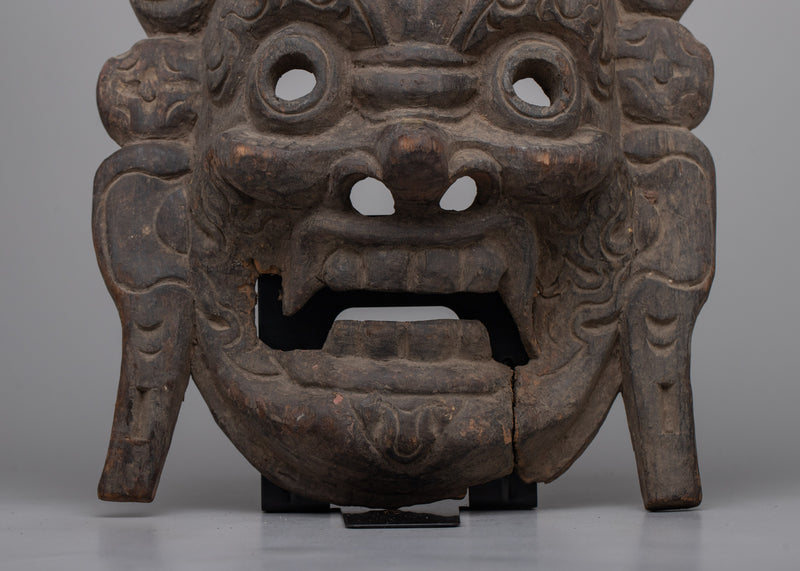 Antique Wooden Mahakala Mask | Sacred Relic of Spiritual Protectio