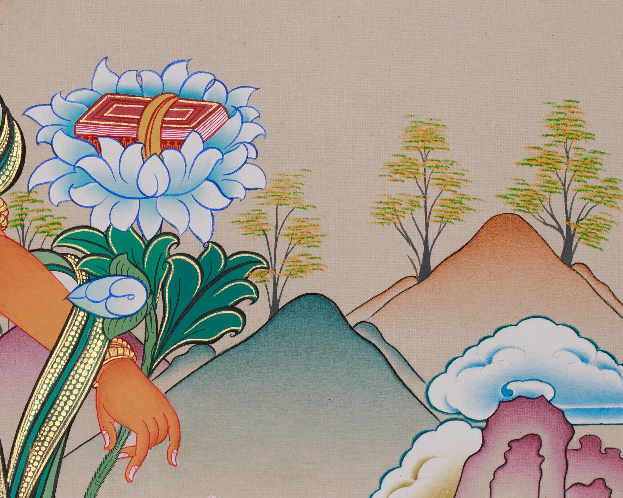 Standing Manjushri Thangka | Sacred Himalayan Wisdom Deity