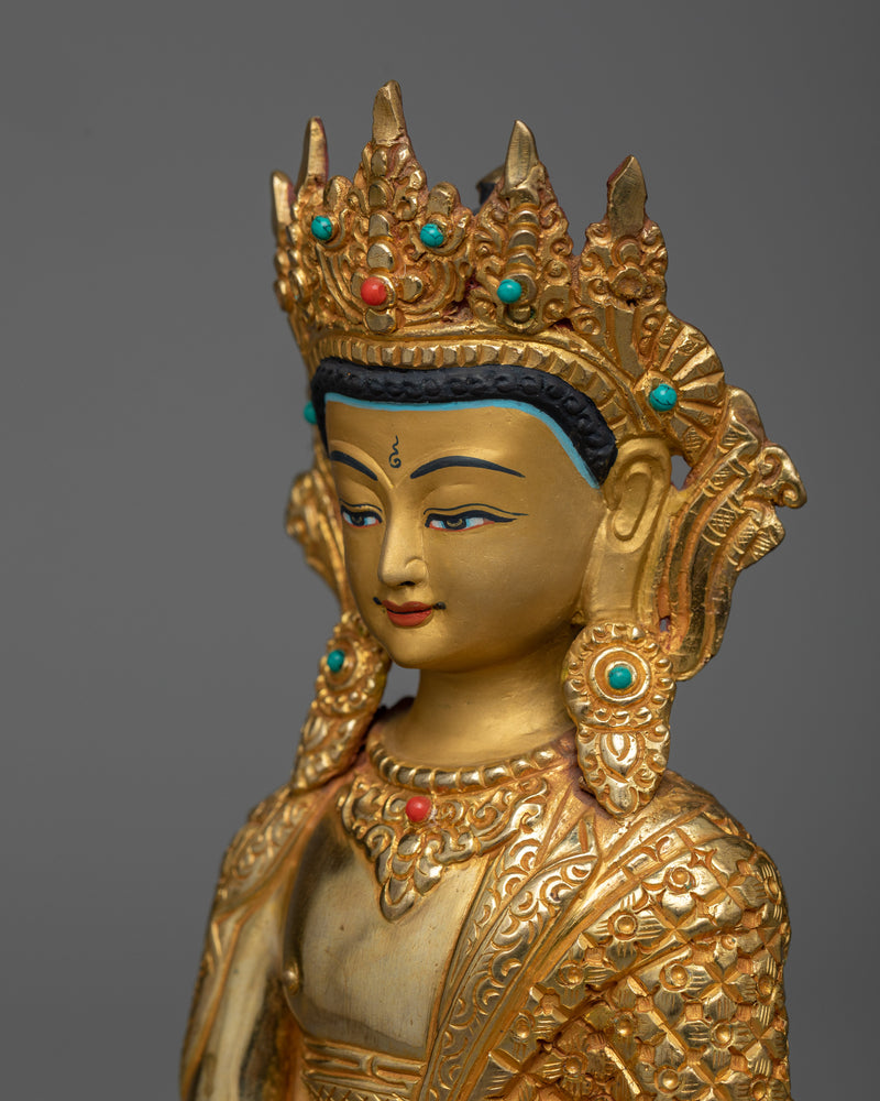 Crown Shakyamuni Buddha Copper Statue | Regal Symbol of Enlightenment and Serenity