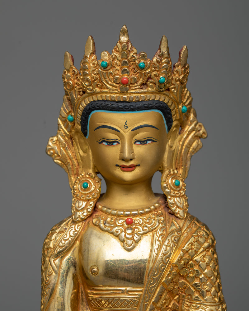 Crown Shakyamuni Buddha Copper Statue | Regal Symbol of Enlightenment and Serenity