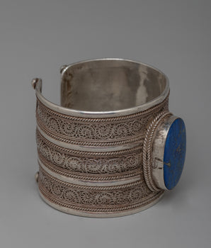 Silver Lapis Cuff Bracelet | Handcrafted Elegance with Lapis Lazuli