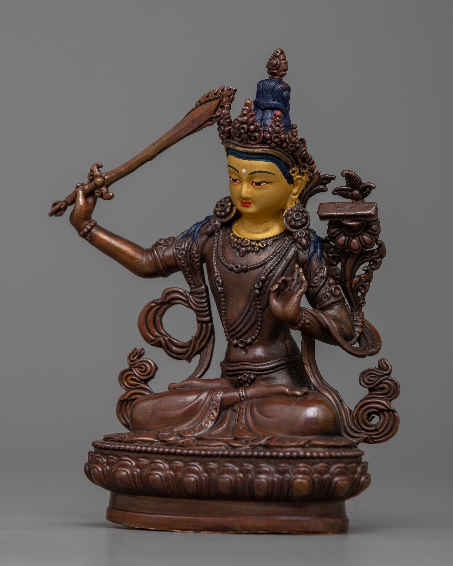 Machine made Manjushri Statue | Oxidized Copper Body, Symbolizing Wisdom and Enlightenment