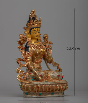 Copper White Tara Statue | Adorned in 24K Gold, Embodying Spiritual Enlightenment and Compassion