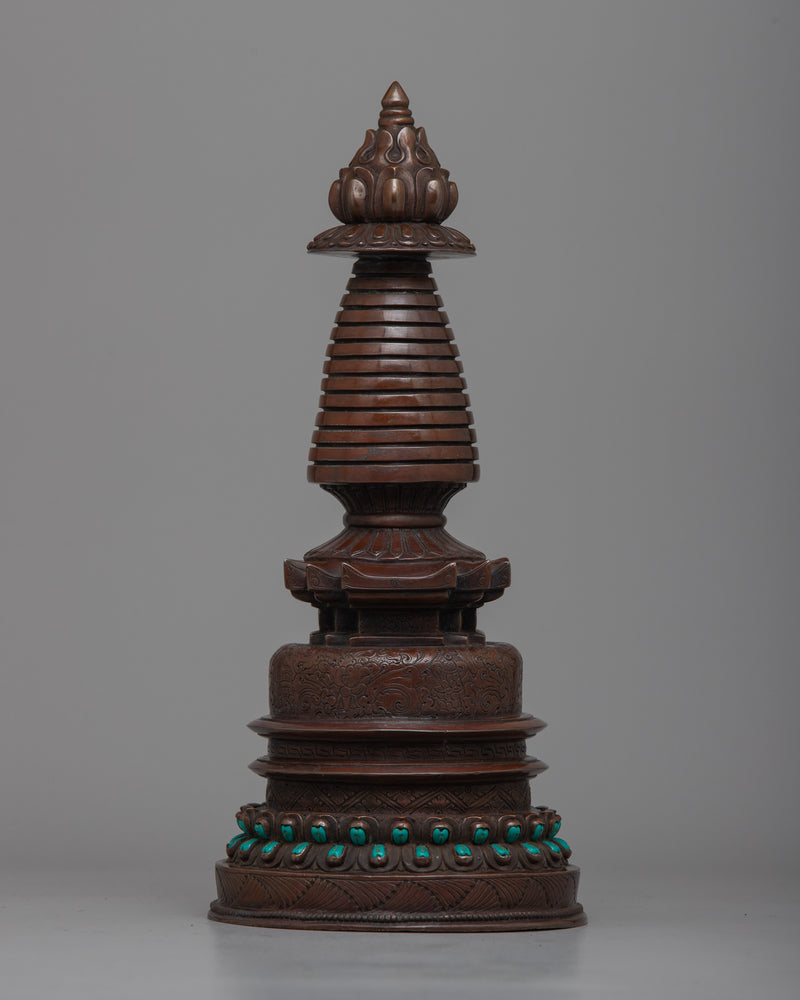 Oxidized Copper Kadampa Stupa | Timeless Symbol of Tibetan Spiritual Tradition