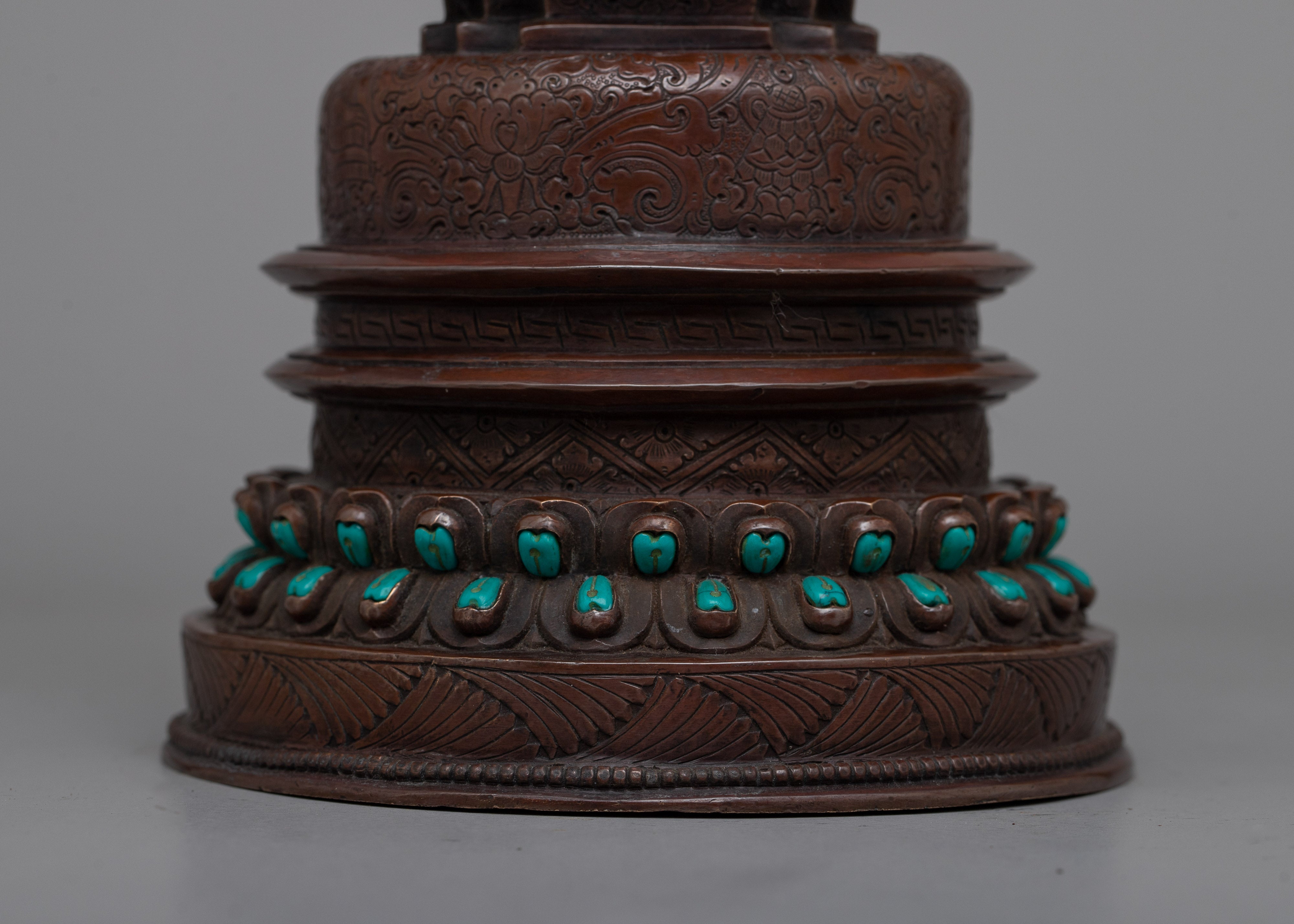 Oxidized Copper Kadampa Stupa | Timeless Symbol of Tibetan Spiritual Tradition