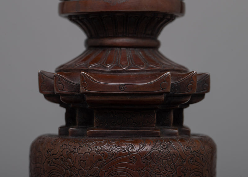 Oxidized Copper Kadampa Stupa | Timeless Symbol of Tibetan Spiritual Tradition