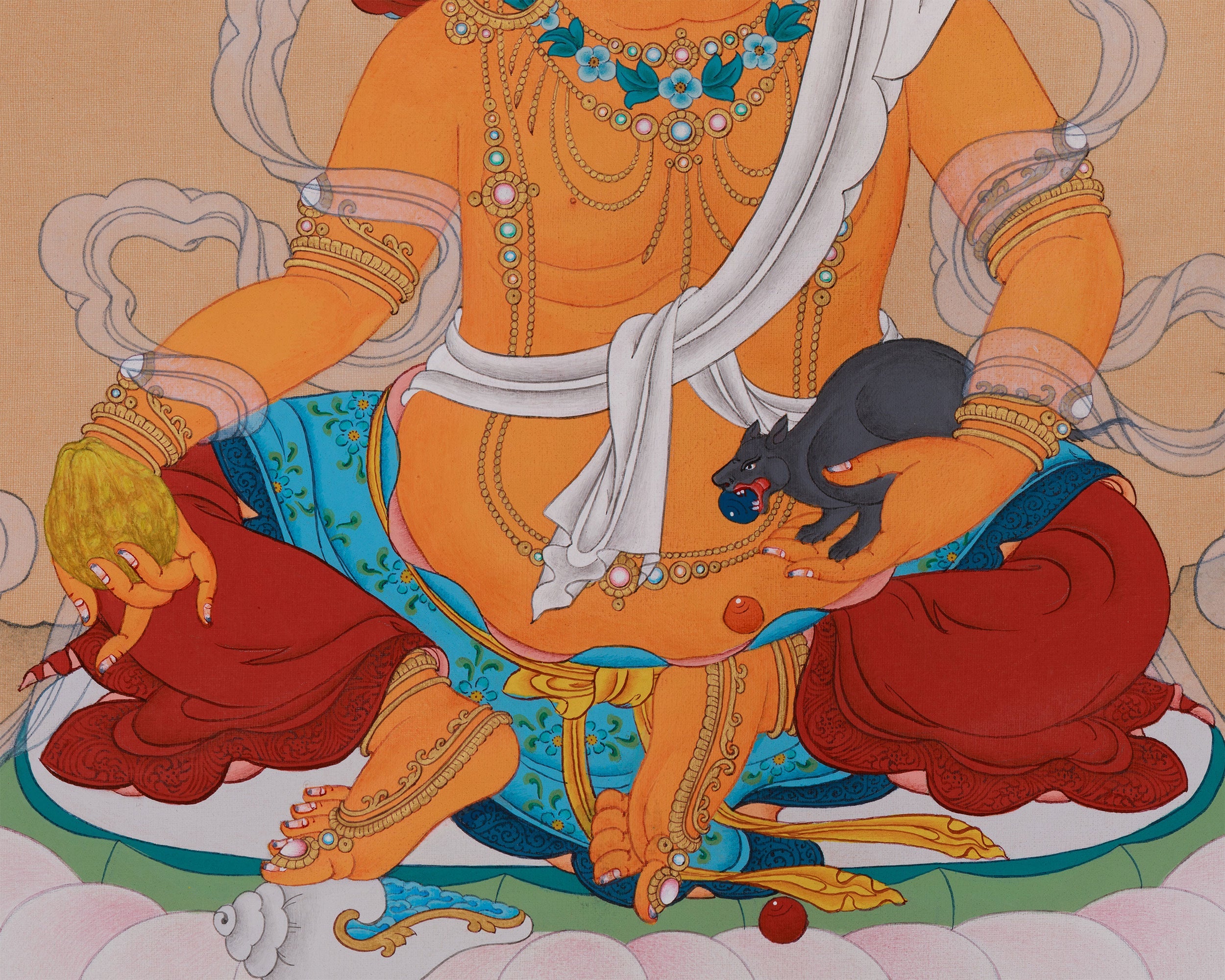 Buddha of Wealth, Dzambhala | Hand-Painted Thangka of Prosperity and Spiritual Protection