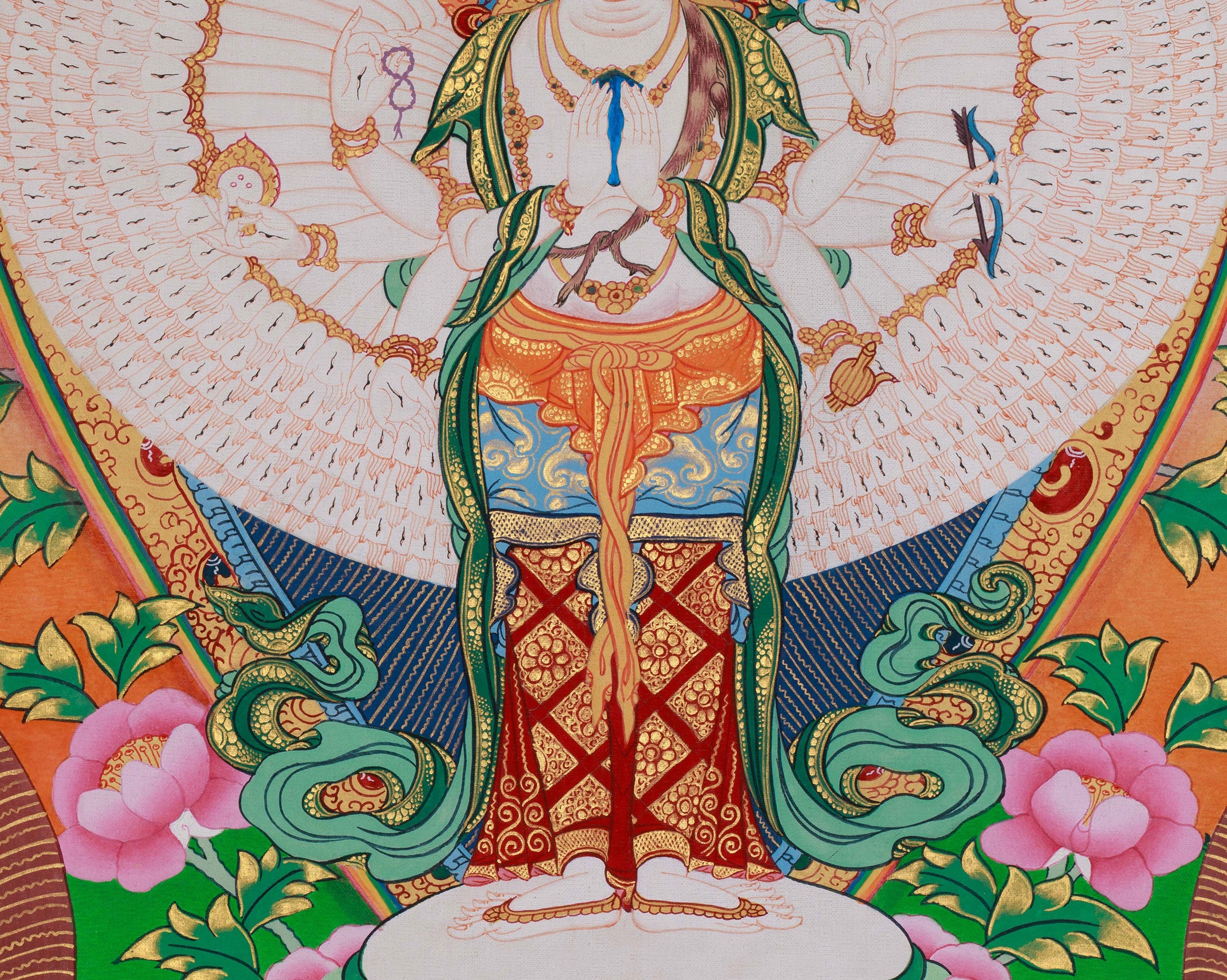 1000 Armed Chenrezig Buddhist Thangka | Hand Painted Compassion Deity Artwork