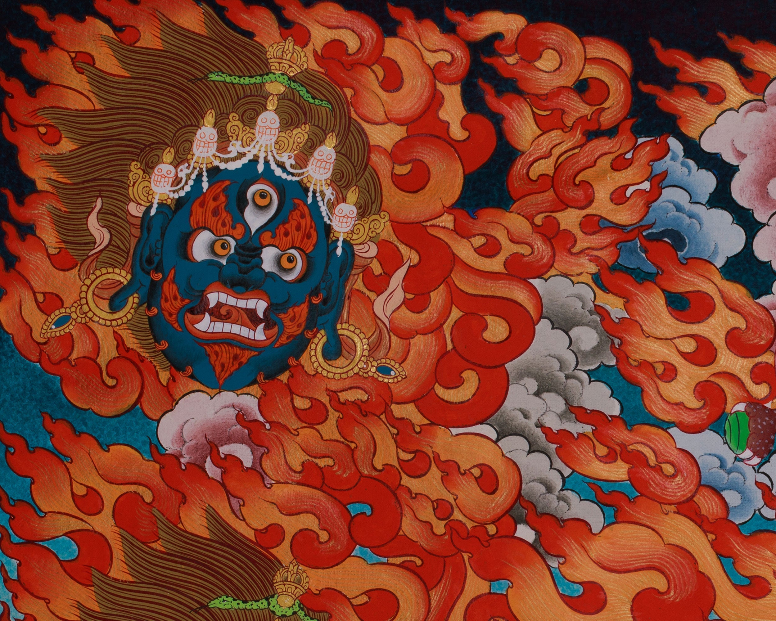 Yamantaka Head Thangka Painting | Guardian Against Ignorance, Fear, and Spiritual Obstacles