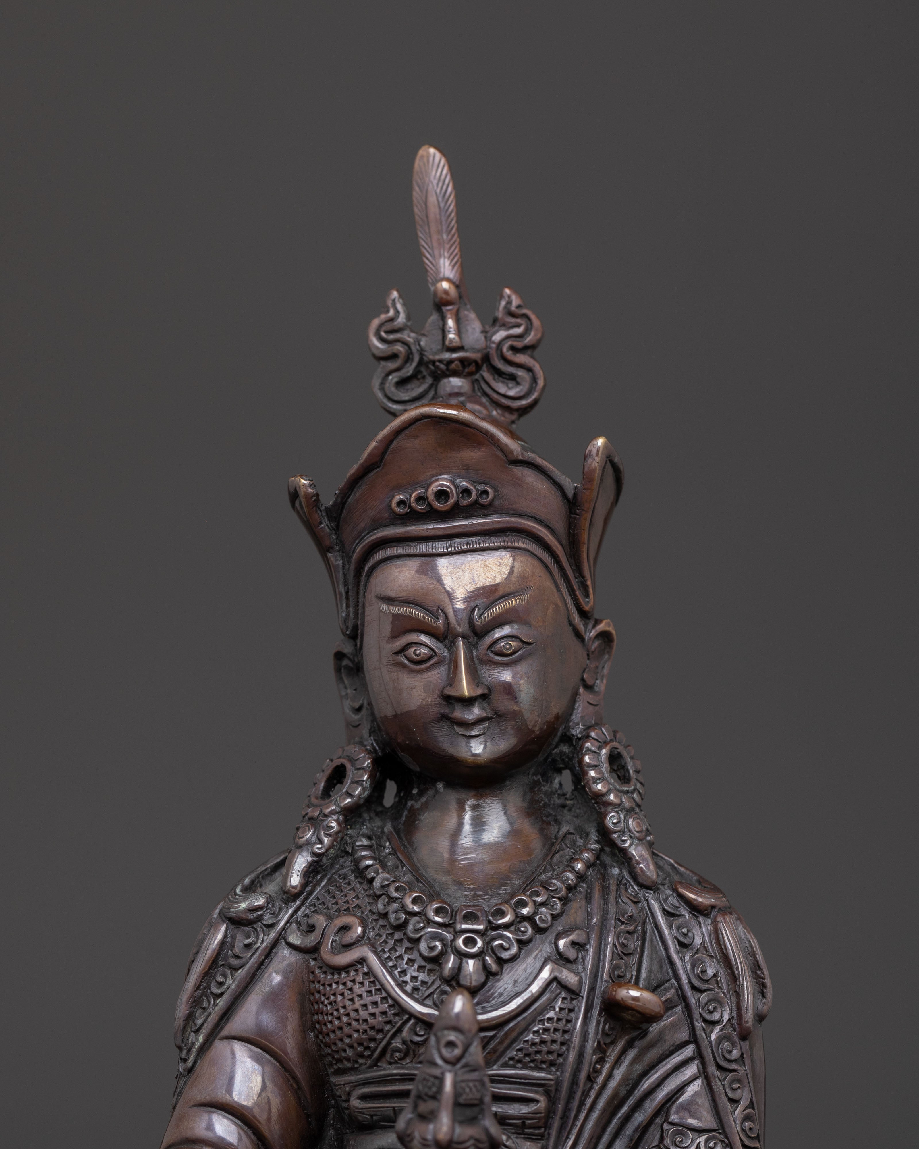 Guru Rinpoche Handcrafted Sacred Statue – Oxidized Copper