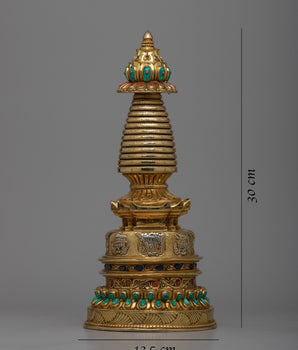 Copper Eight Auspicious Symbol Stupa |  Inspiring Divine Connection and Inner Peace