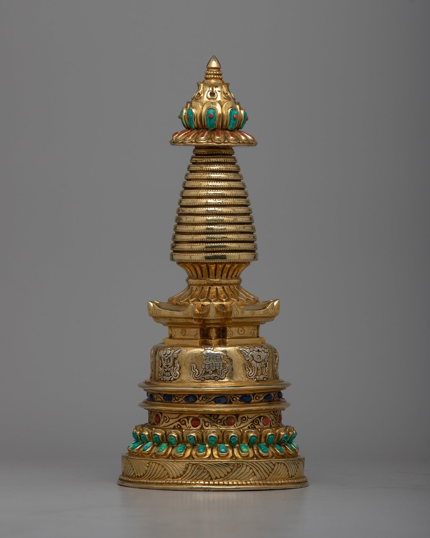 Copper Eight Auspicious Symbol Stupa |  Inspiring Divine Connection and Inner Peace