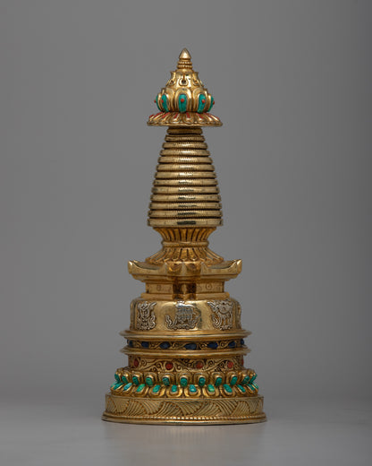 Copper Eight Auspicious Symbol Stupa |  Inspiring Divine Connection and Inner Peace