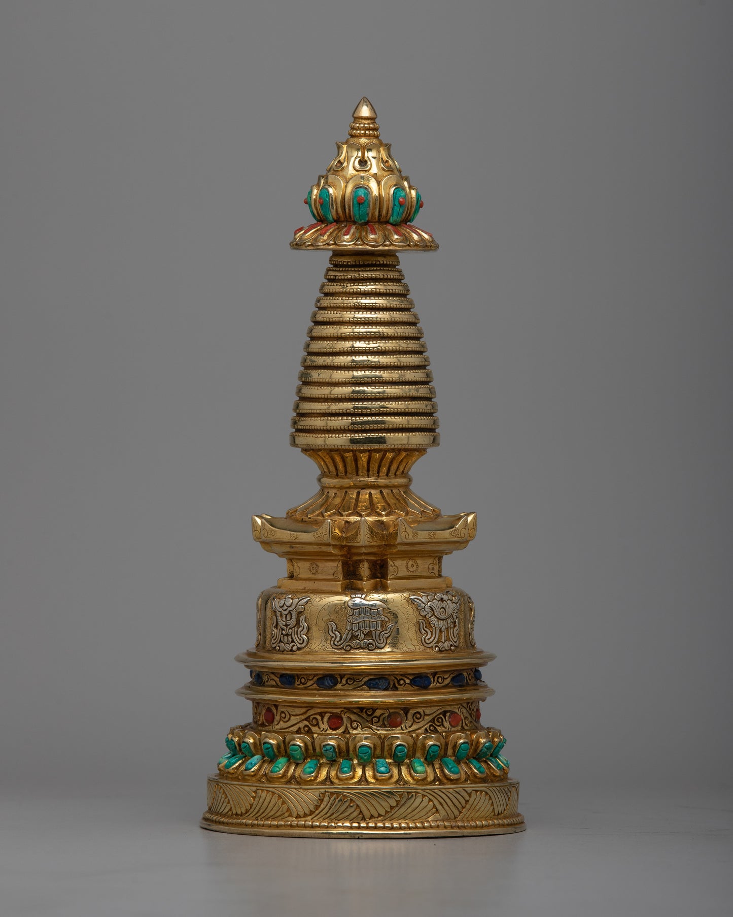 Copper Eight Auspicious Symbol Stupa |  Inspiring Divine Connection and Inner Peace