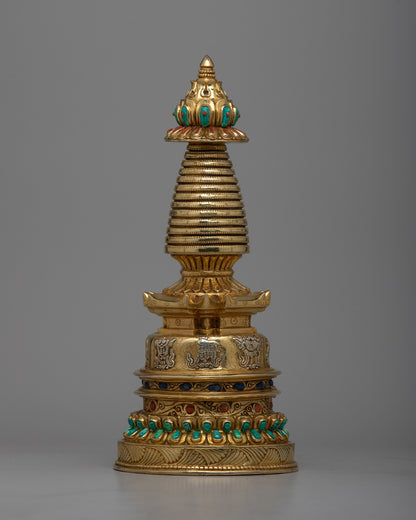 Copper Eight Auspicious Symbol Stupa |  Inspiring Divine Connection and Inner Peace