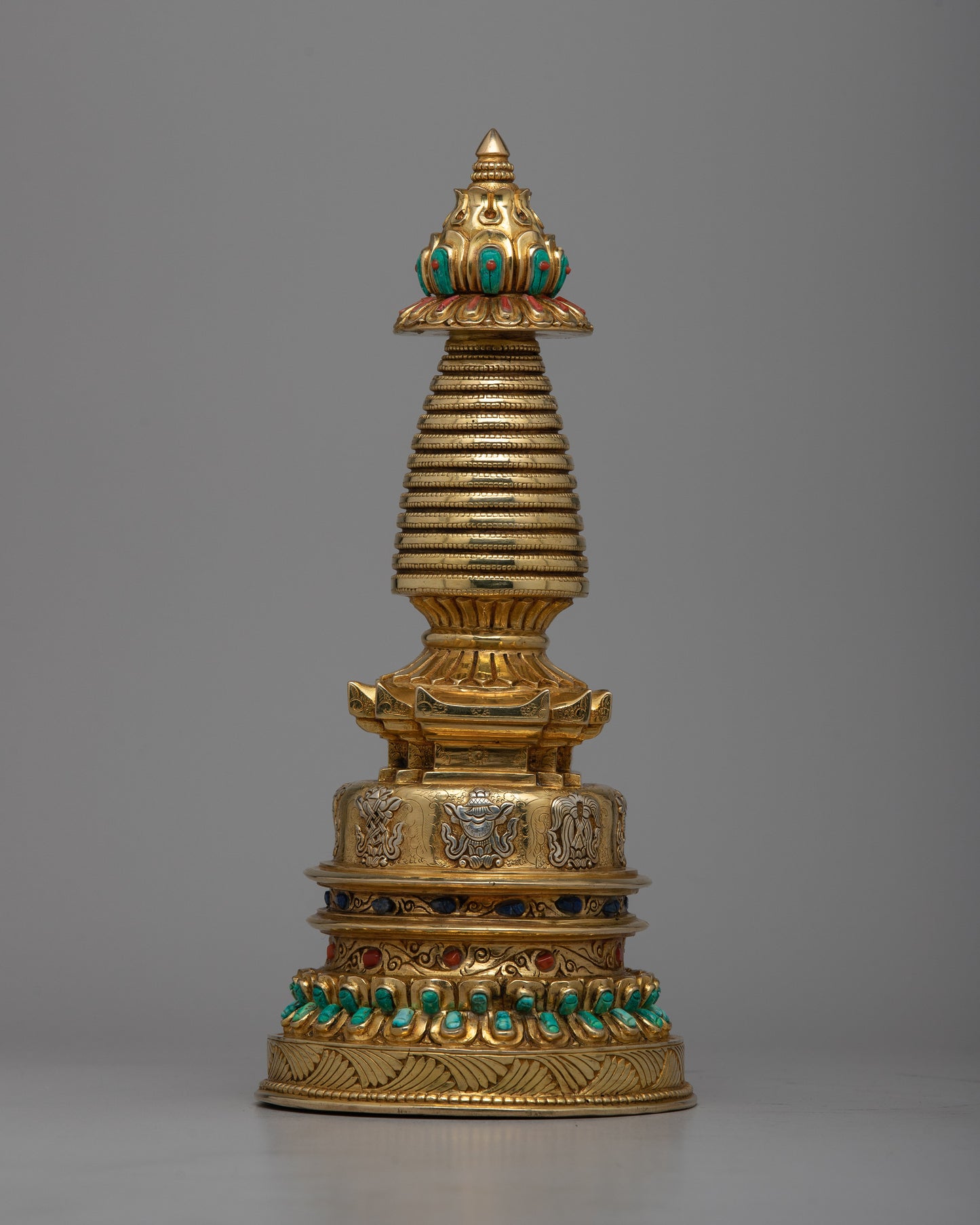 Copper Eight Auspicious Symbol Stupa |  Inspiring Divine Connection and Inner Peace