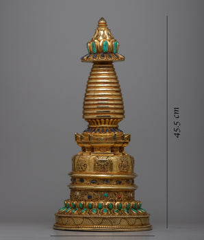 Gold Plated Kadampa Stupa | Invoking Serenity and Divine Blessings