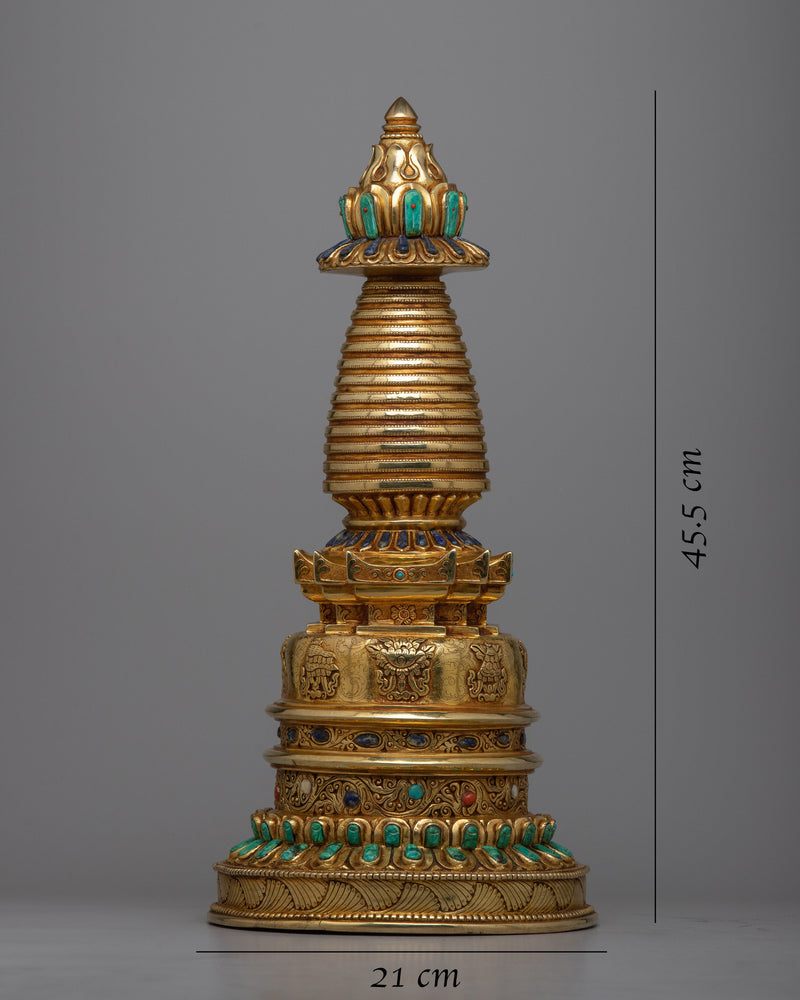 Gold Plated Kadampa Stupa | Invoking Serenity and Divine Blessings