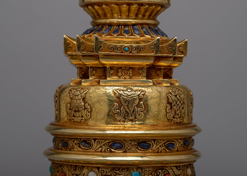 Gold Plated Kadampa Stupa | Invoking Serenity and Divine Blessings