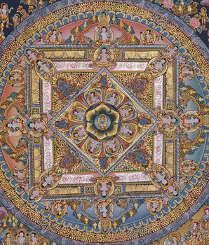 Buddha Mandala With Gold and Silver | Hand-Painted Tibetan Thangka