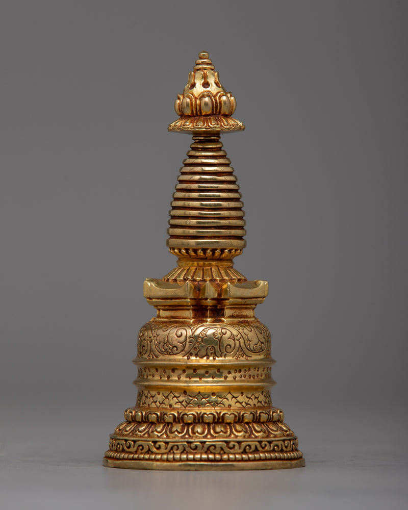 Exquisite Copper Stupa | Adorned with 24K Gold Plating for Opulent Beauty