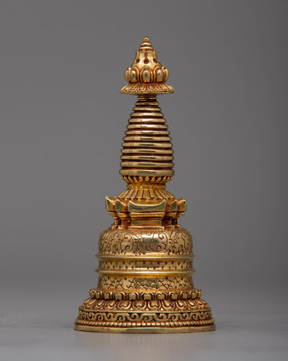 Exquisite Copper Stupa | Adorned with 24K Gold Plating for Opulent Beauty