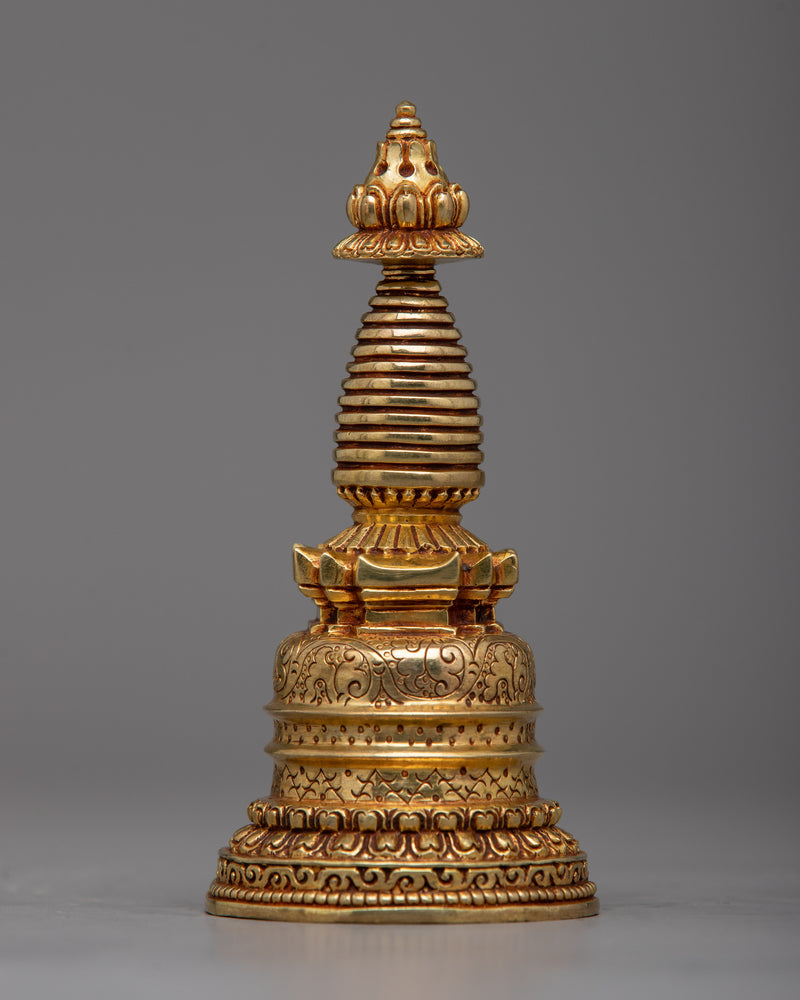 Exquisite Copper Stupa | Adorned with 24K Gold Plating for Opulent Beauty