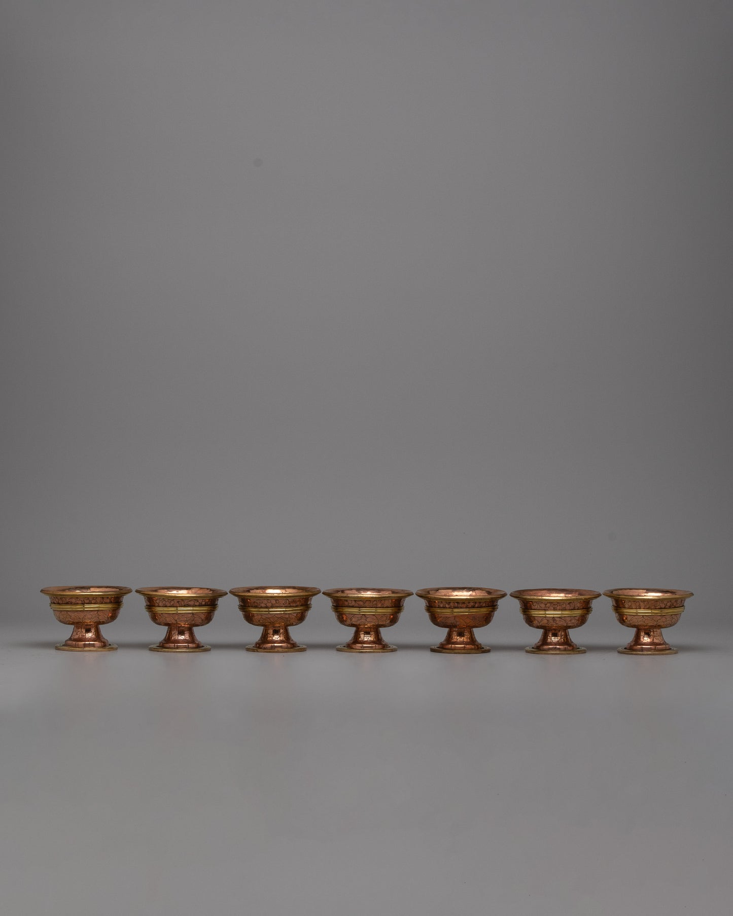 Copper Bowls Water Offering Set | Traditional Tibetan Ritual Items for Spiritual Offerings