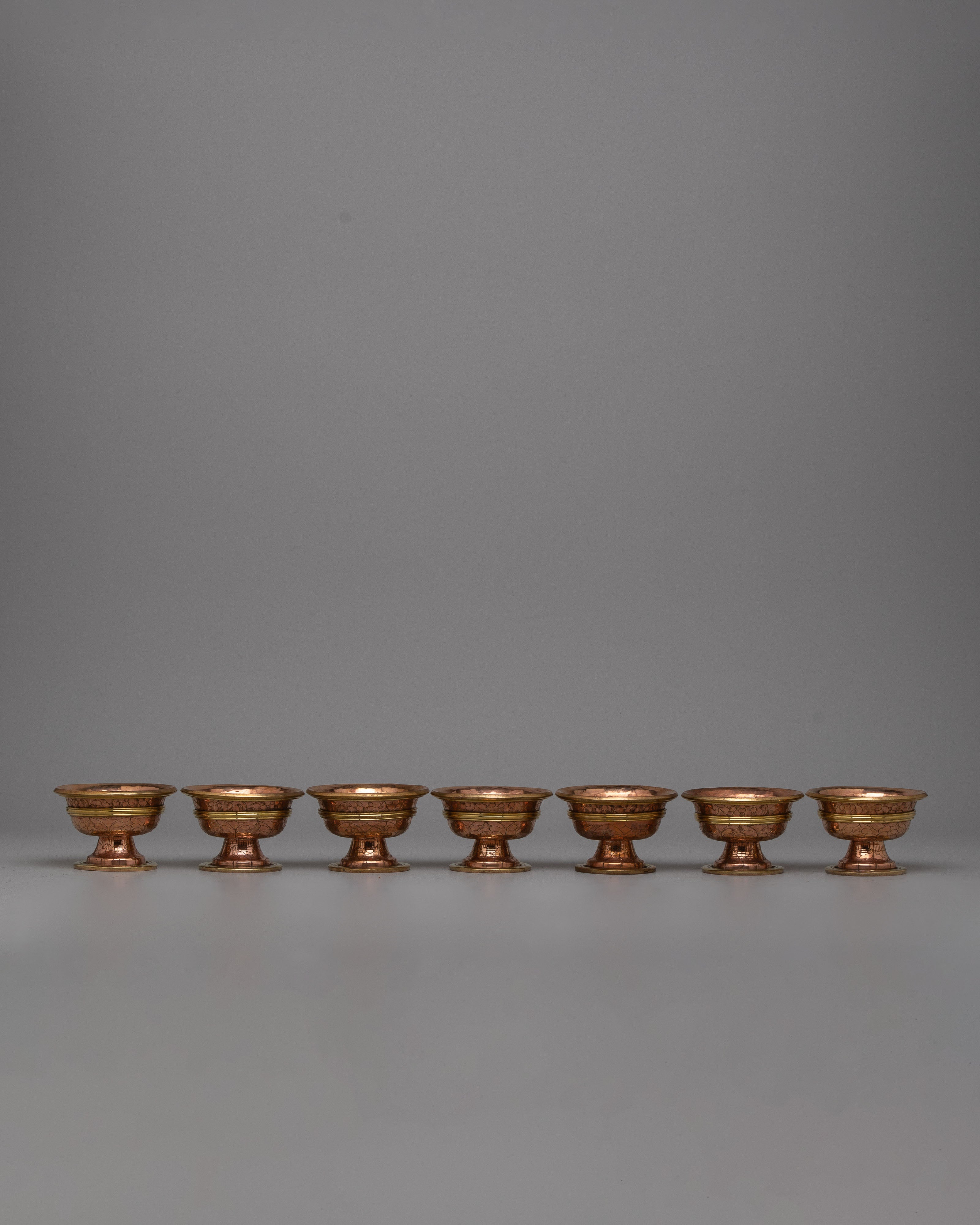 Copper Bowls Water Offering Set | Traditional Tibetan Ritual Items for Spiritual Offerings