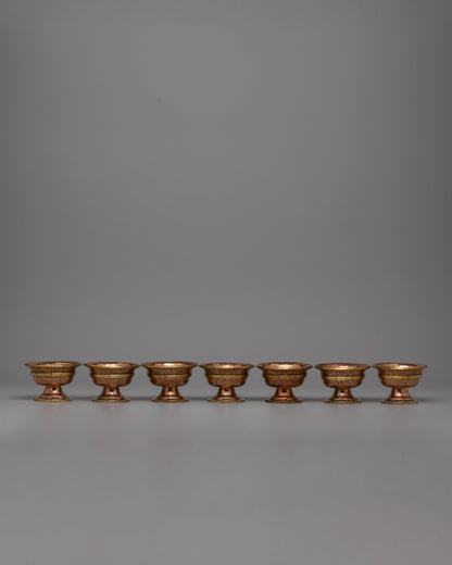 Copper Bowls Water Offering Set | Traditional Tibetan Ritual Items for Spiritual Offerings