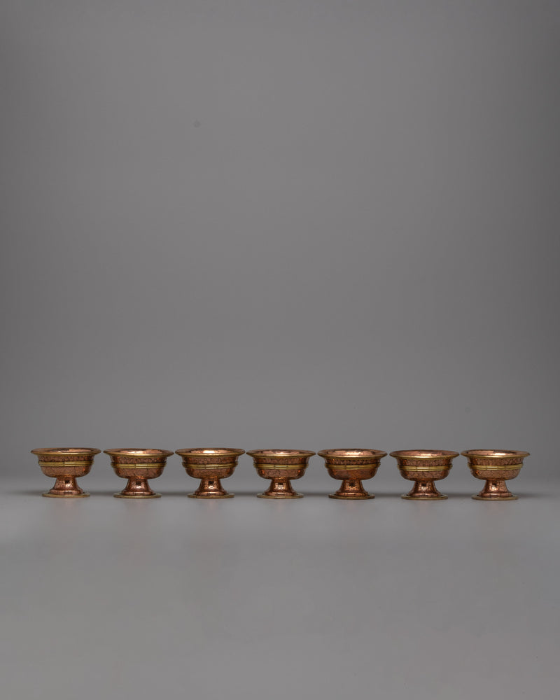 Copper Bowls Water Offering Set | Traditional Tibetan Ritual Items for Spiritual Offerings