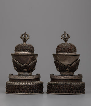 Handmade Tibetan Kapala Set | Sacred Ritual Vessels for Offering
