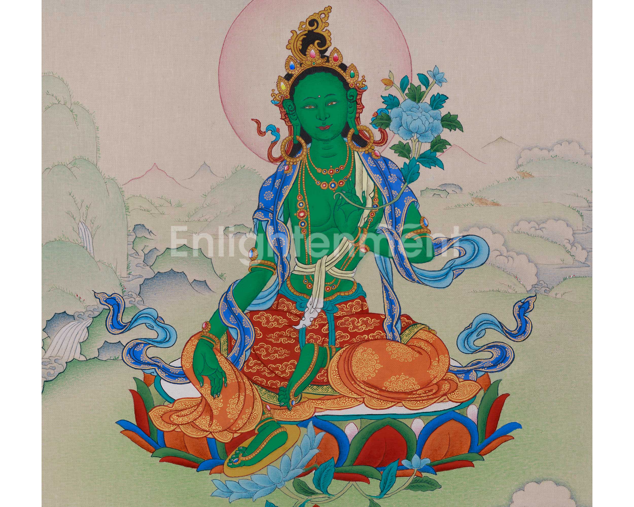 Himalayan Artwork of Green Tara | Symbolizing Compassion, Protection and Enlightened Blessings