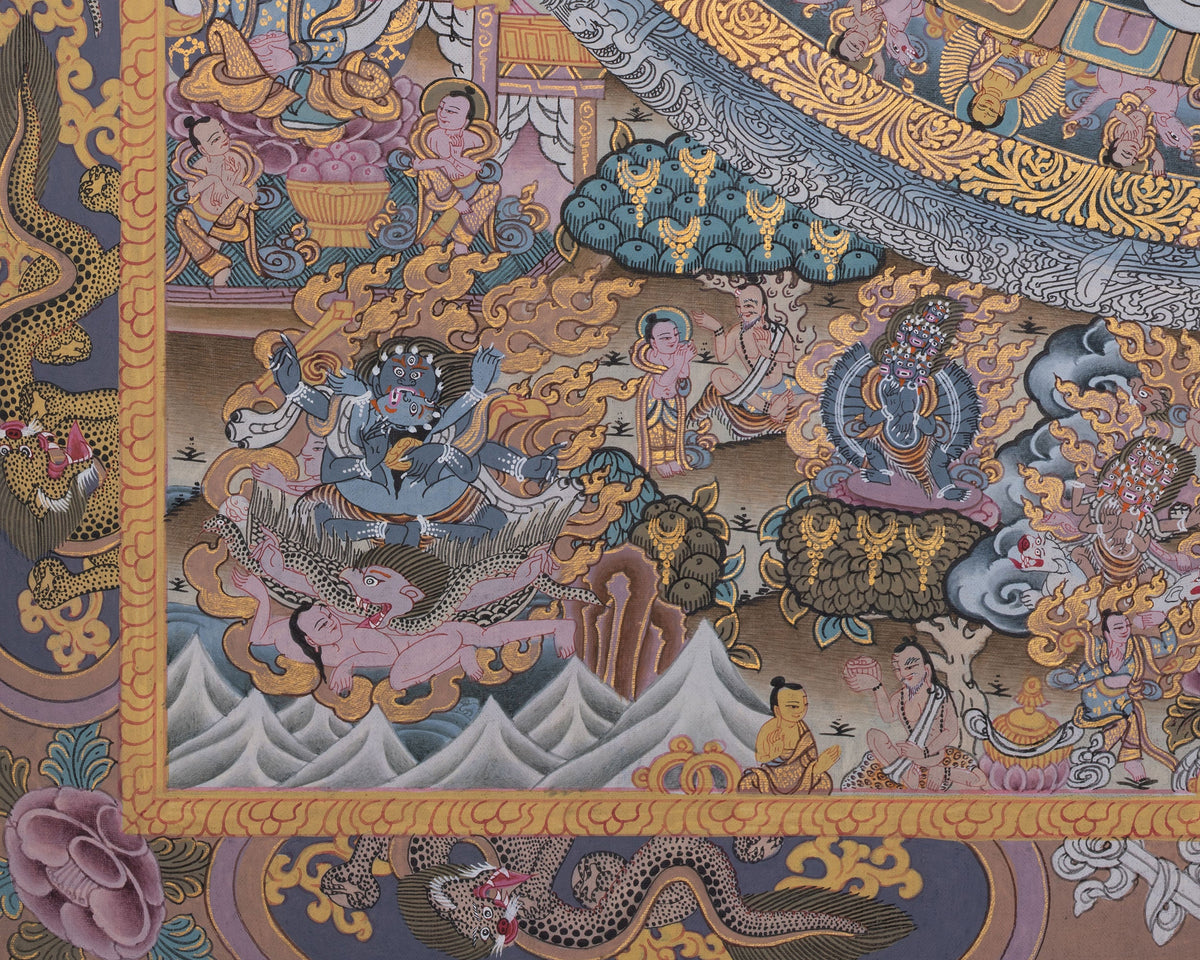 Traditional Painted Grey Colored Buddha Mandala | A Symbol of Wisdom & Balance