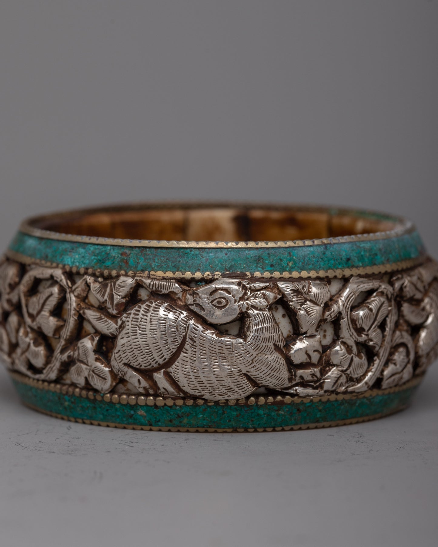 Intricately Carved Round Silver Bangle | Exquisite Artistry for Timeless Elegance