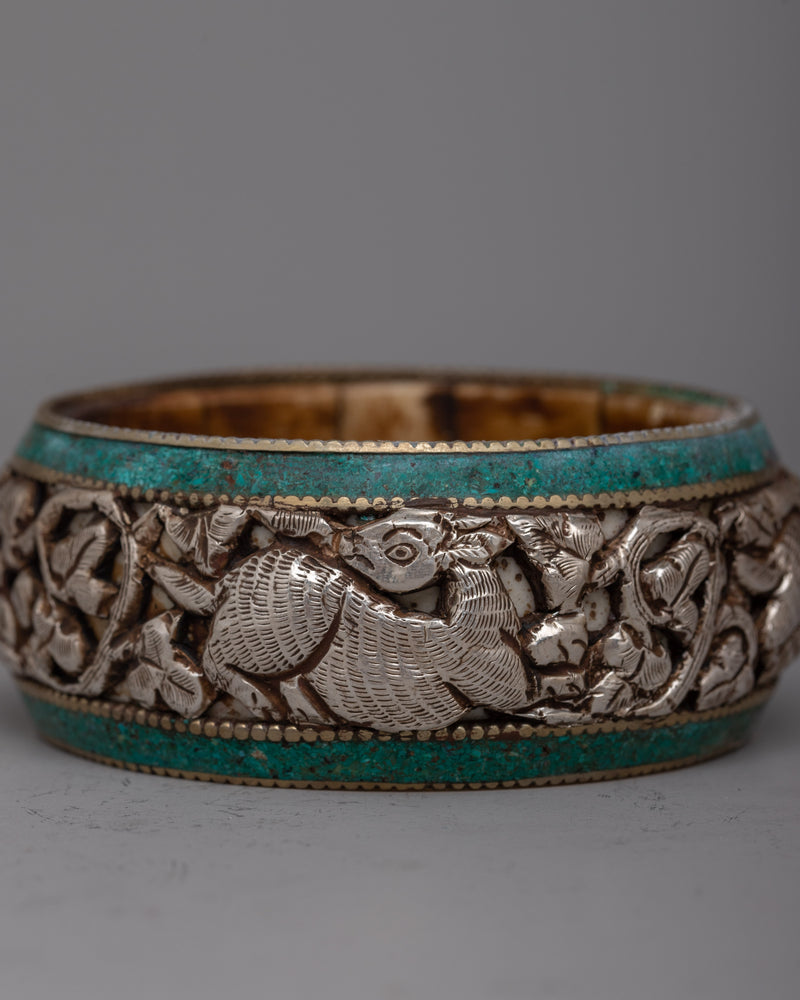 Intricately Carved Round Silver Bangle | Exquisite Artistry for Timeless Elegance