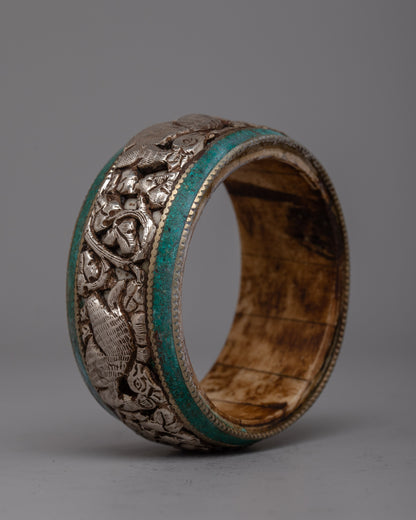 Intricately Carved Round Silver Bangle | Exquisite Artistry for Timeless Elegance