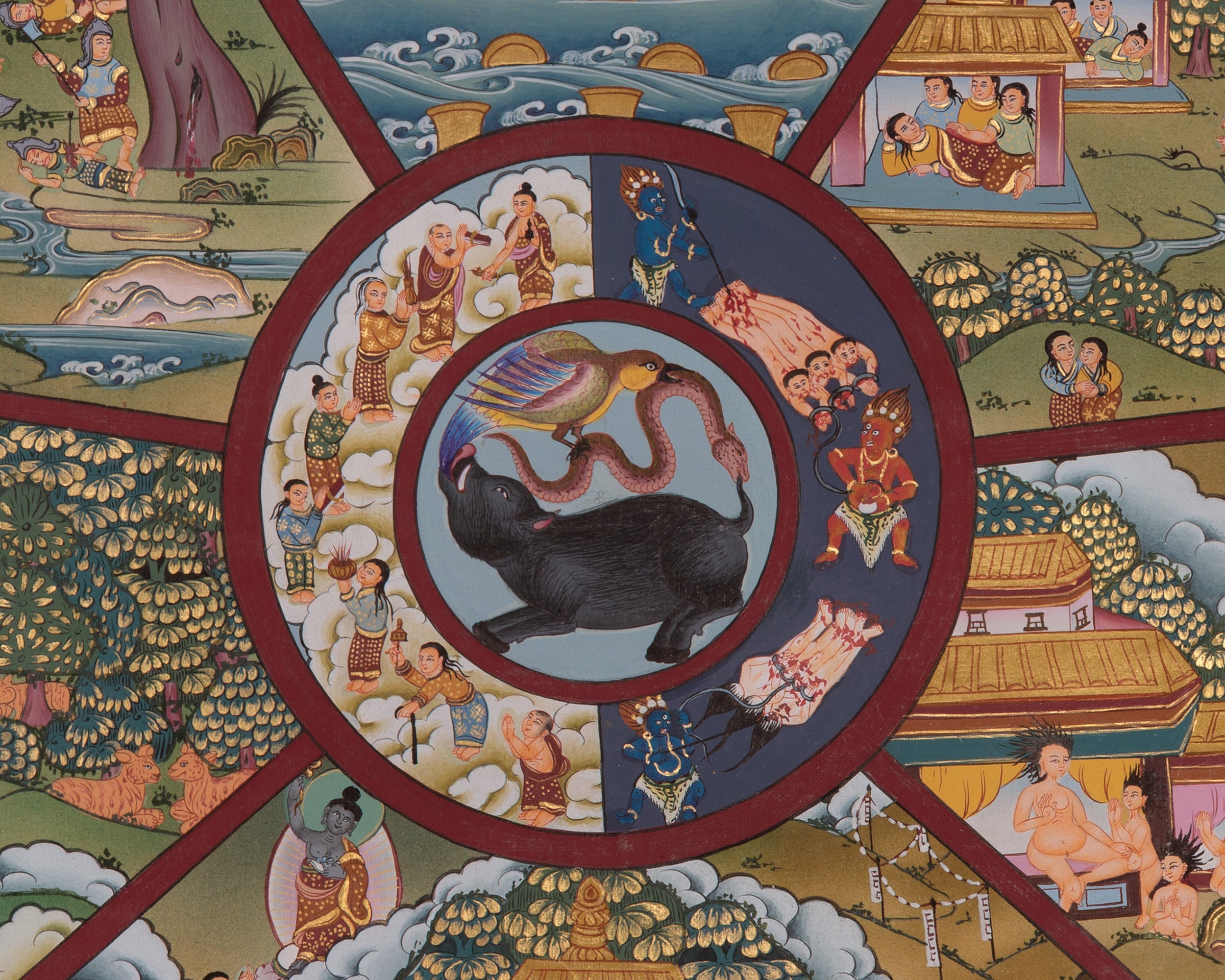Samsara Wheel of Life Thangka | Tibetan Buddhist Painting of Karma and Rebirth