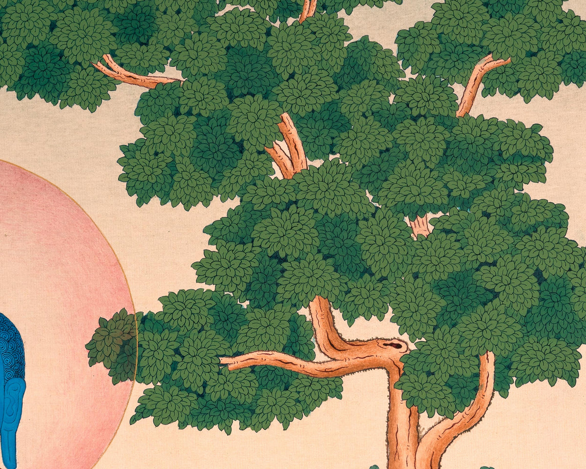 Buddhist Art: Lapis Lazuli Medicine Buddha Thangka Print for Meditation