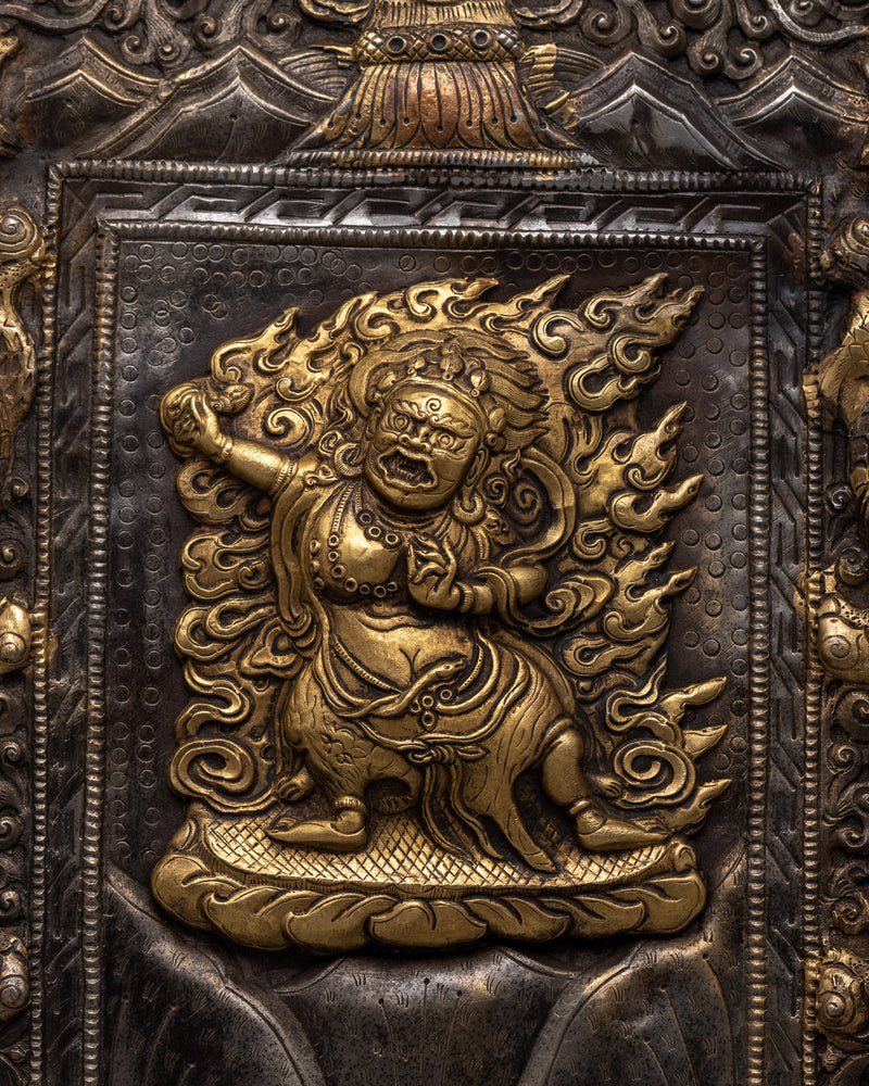 Dorje Bernakchen Iron Wall Hanging Thanka | Spiritual Strength in Metalwork Art