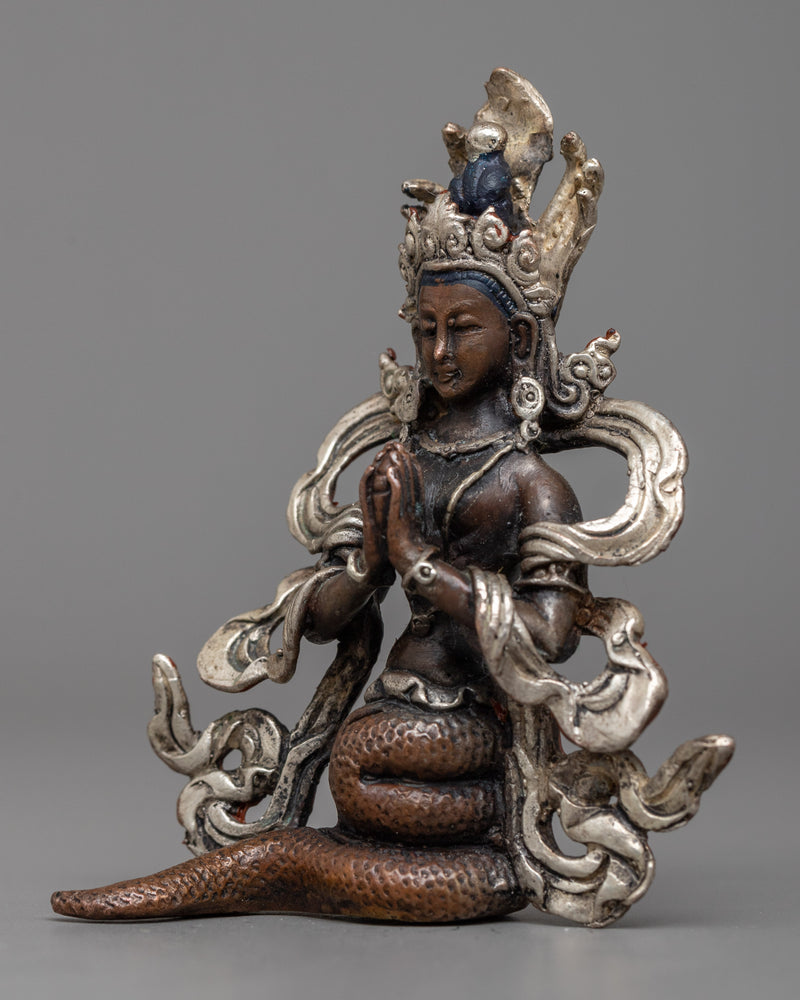 Machine Made Naga Queen Statue | Graceful Presence in Copper and Silver