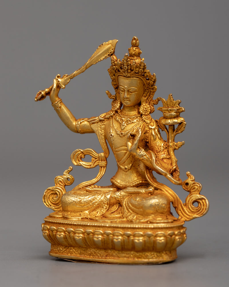 Gold Plated Manjushri Statue | Radiant Symbol of Wisdom and Enlightenment