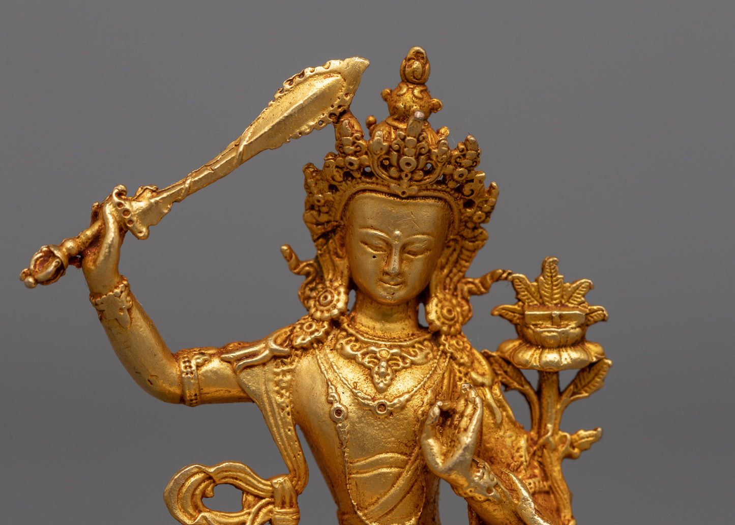 Gold Plated Manjushri Statue | Radiant Symbol of Wisdom and Enlightenment