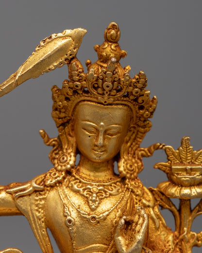 Gold Plated Manjushri Statue | Radiant Symbol of Wisdom and Enlightenment