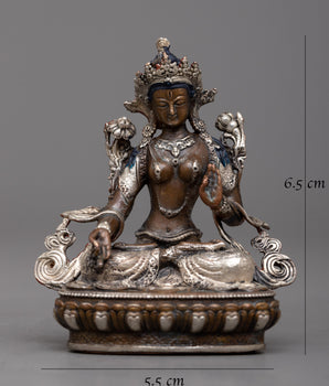 Miniature White Tara Statue | Tara in Copper Body and Silver Plating