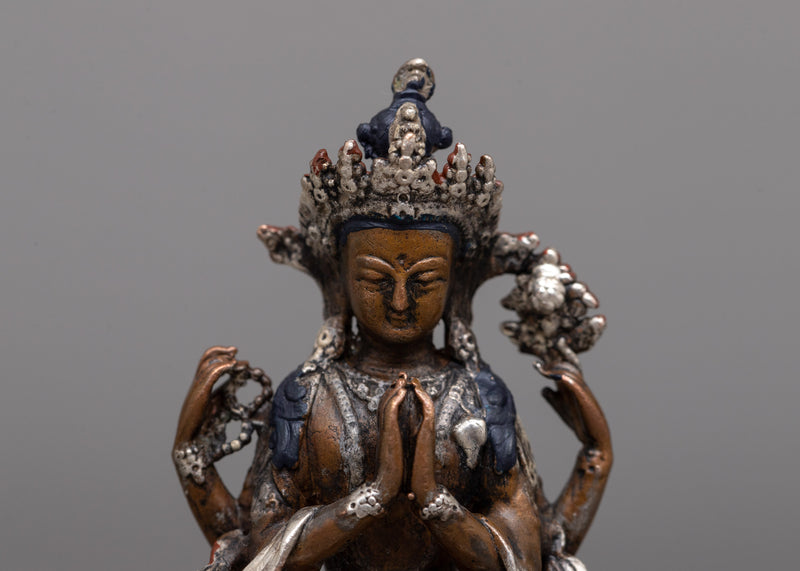 Chenrezig Oxidized Copper Statue | Sacred Representation of the Bodhisattva of Compassion