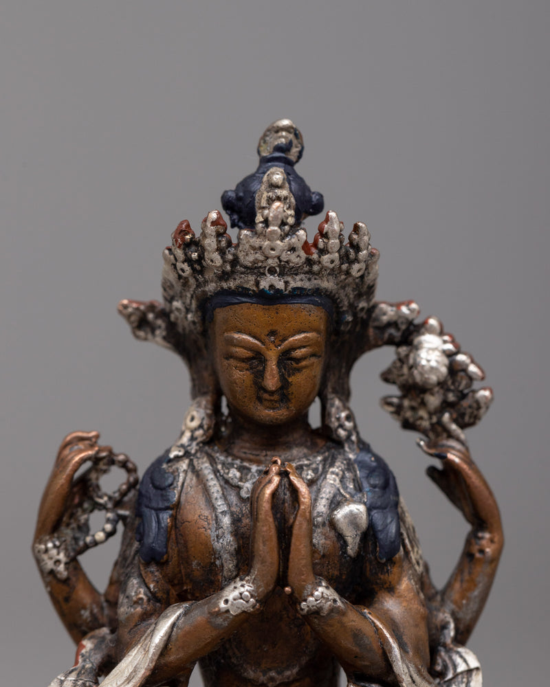 Chenrezig Oxidized Copper Statue | Sacred Representation of the Bodhisattva of Compassion