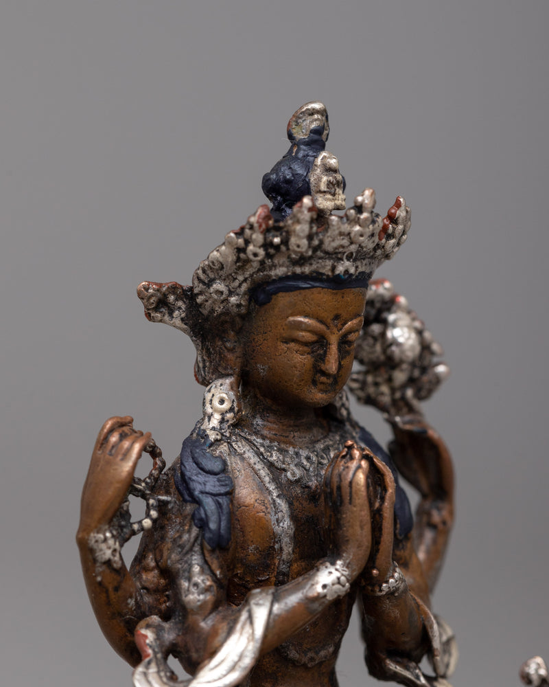 Chenrezig Oxidized Copper Statue | Sacred Representation of the Bodhisattva of Compassion